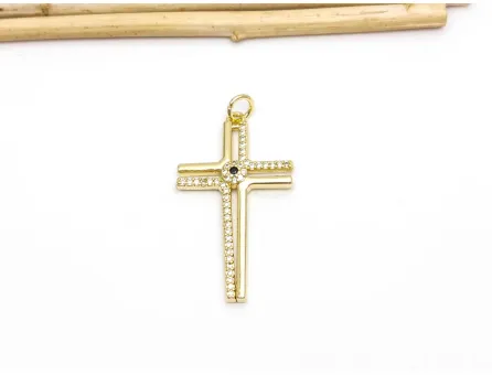 Charm cruce din cubic zirconia auriu 33x19mm