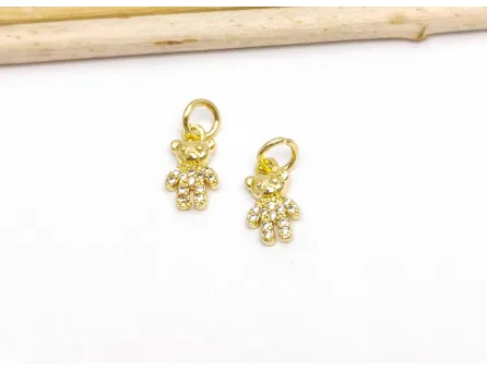 Charm ursulet din cubic zirconia auriu 10.5x6mm