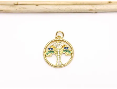 Charm copacul vietii din cubic zirconia 20.5x18mm auriu