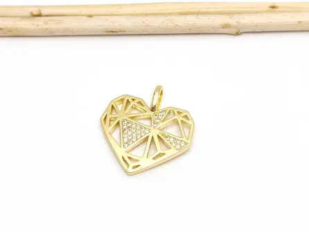 Charm inima din cubic zirconia 23x22mm auriu