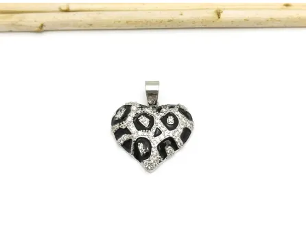 Charm inima animal print din cubic zirconia 20x19mm argintiu