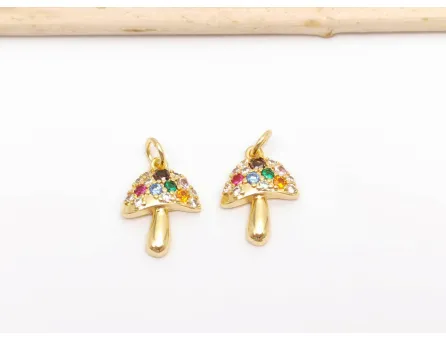 Charm ciuperca din cubic zirconia auriu 16x12mm
