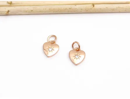 Charm inima din cubic zirconia rose gold 10x8mm