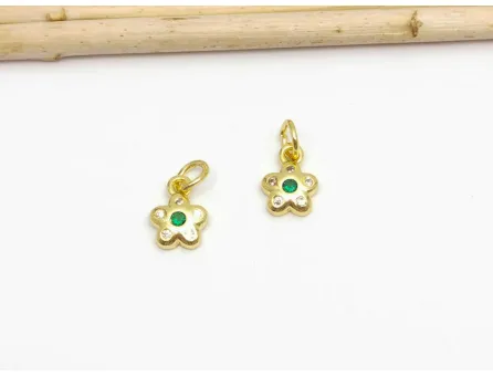 Charm floare din cubic zirconia auriu 9.5x7x2mm verde