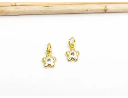 Charm floare din cubic zirconia auriu 9.5x7x2mm lila