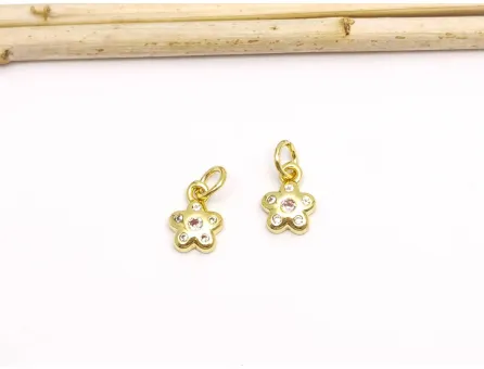 Charm floare din cubic zirconia auriu 9.5x7x2mm roz