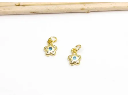 Charm floare din cubic zirconia auriu 9.5x7x2mm marin