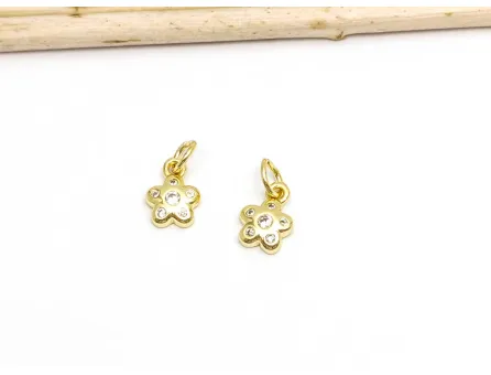 Charm floare din cubic zirconia auriu 9.5x7x2mm transparent