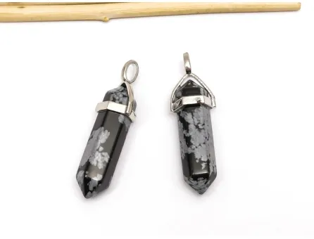 Pandantiv glont 39x14mm snowflake obsidian