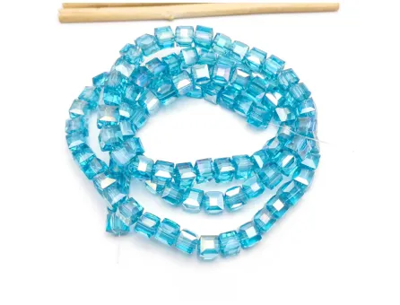 Margele cristal cub fatetat 6mm turcoaz AB (sirag)