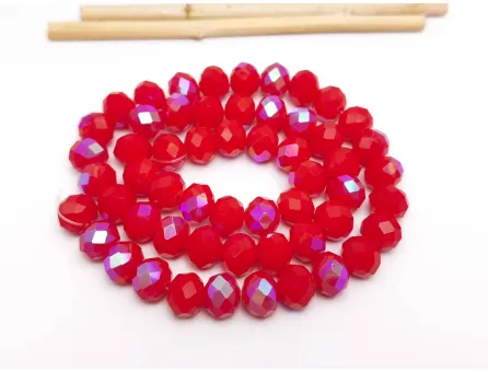 Margele cristal rondel fatetat 8x6mm rosu opac heliotrop (sirag)