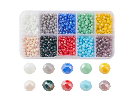Kit creativ margele cristale rondele 4x3mm 1000 buc + cutie compartimentata