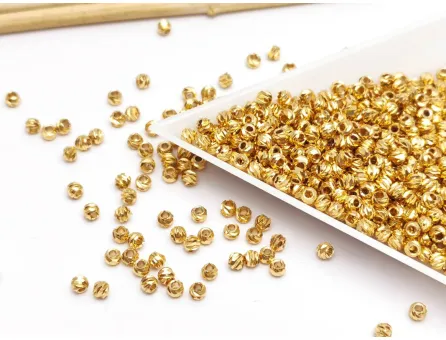 Margele de alama decorative cu striatii diamond cut 3x2.5mm placate cu aur 24K (10buc)
