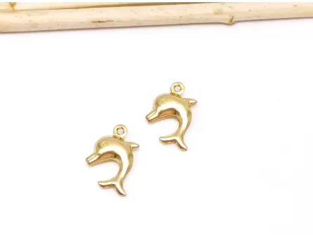 Charm otel inoxidabil 304 auriu delfin 16x10mm
