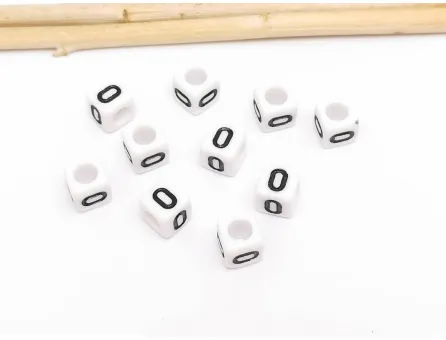 Margele acrilice cub 6x6mm - cifra 0 (10buc)