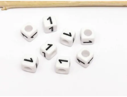 Margele acrilice cub 6x6mm - cifra 1 (10buc)