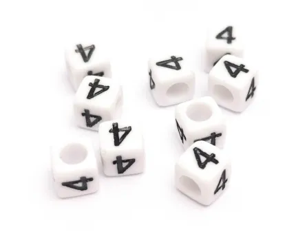 Margele acrilice cub 6x6mm - cifra 4 (10buc)