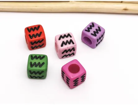 Margele acrilice cub cu semn zodiacal Varsator 7x7mm (5buc)