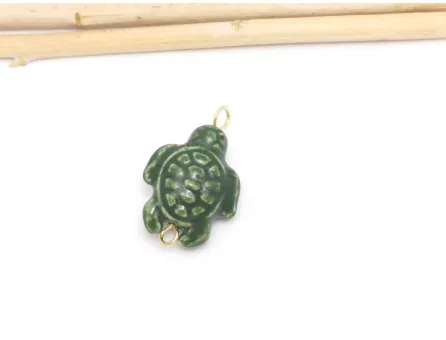 Margele de portelan testoasa 24x15x8mm verde inchis