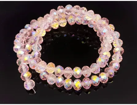 Margele cristal rondel fatetat electroplacat 6x4mm roz AB (sirag)