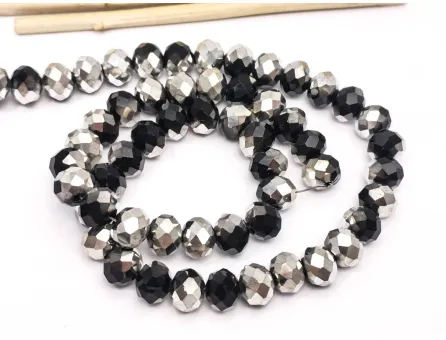 Margele cristal rondel fatetat 8x6mm negru argintiu (sirag)
