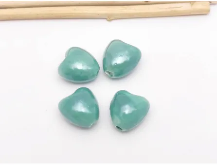 Margele de portelan inima 10x9x7mm verde turcoaz