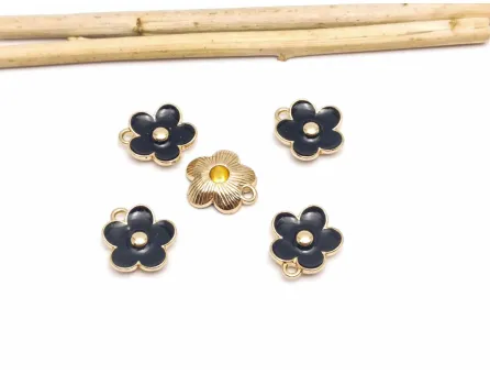 Charm auriu floare 13x11.5mm negru