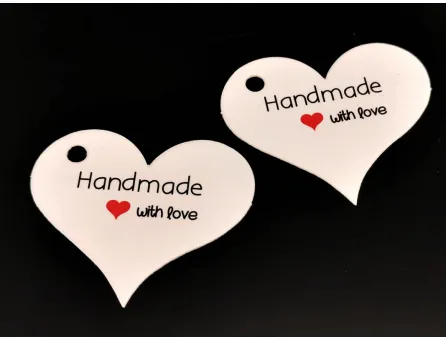 Etichete hartie inima handmade 39x32x0.4mm alb (50buc)