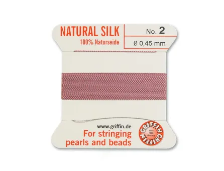 Fir matase naturala pentru insirat perle si margele nr 2 - 0.45mm dark pink (2metri)