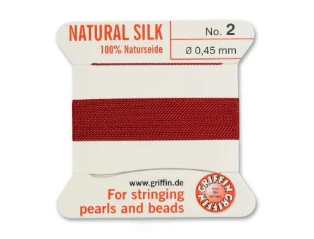 Fir matase naturala pentru insirat perle si margele nr 2 - 0.45mm garnet (2metri)