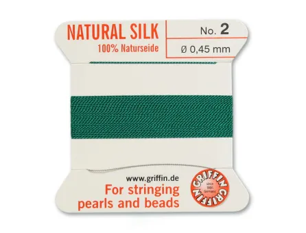 Fir matase naturala pentru insirat perle si margele nr 2 - 0.45mm green (2metri)