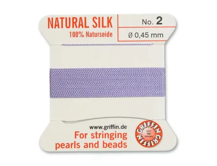 Fir matase naturala pentru insirat perle si margele nr 2 - 0.45mm lilac (2metri)