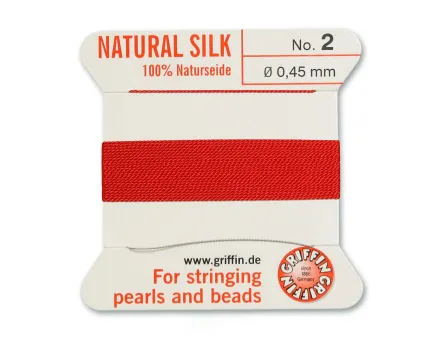 Fir matase naturala pentru insirat perle si margele nr 2 - 0.45mm red (2metri)