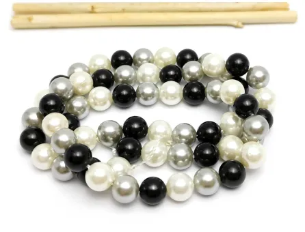 Sirag perle tip Mallorca 6mm mix negru gri alb
