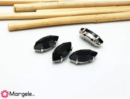 Distantier montee cu rhinestone de cristal 15x7mm negru (1buc)