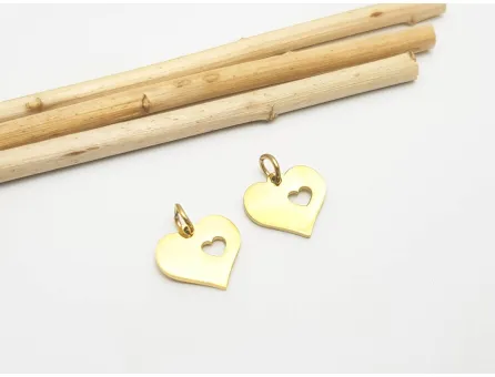 Charm otel inoxidabil auriu inima 12mm