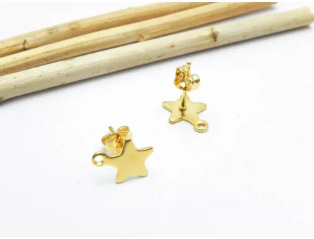 Tortite cercei otel inoxidabil 304 auriu cu opritor stea 11x8mm (2buc)