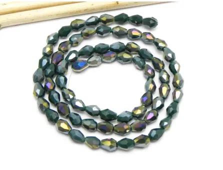 Margele cristal picatura 6x4mm verde inchis AB (sirag)