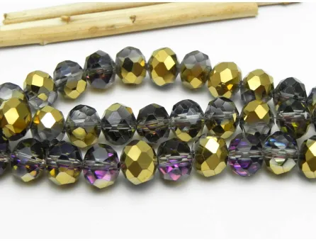 Cristal rondel 10x8mm gri mov auriu metalic (1buc)