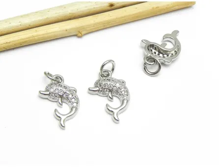 Charm cubic zirconia delfin 14x9mm argintiu (1buc)