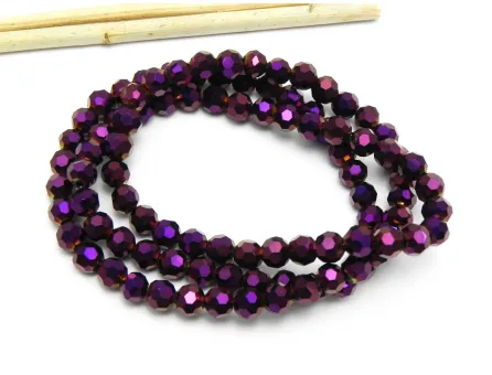 Margele cristal rotund fatetat electroplacat 6mm mov metalic (sirag)