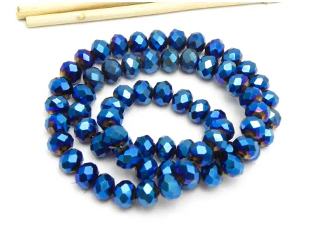 Margele cristal rondel fatetat electroplacat 8x6mm albastru metalic (sirag)