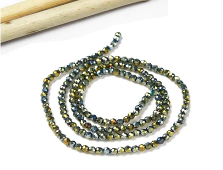 Margele cristal rotund fatetat electroplacat 2mm iris verde metalic (sirag)