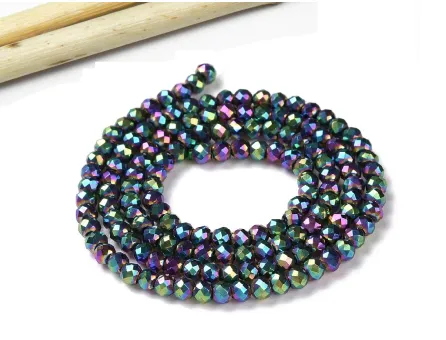 Margele cristal rotund fatetat electroplacat 3mm verde mov metalic (sirag)