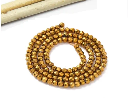 Margele cristal rotund fatetat electroplacat 3mm auriu inchis (sirag)