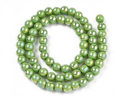 Margele sticla 6mm verde perlat (sirag)