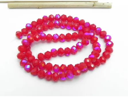 Margele cristal rondel fatetat 6x4mm rosu opac heliotrop (sirag)