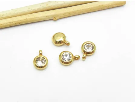 Charm otel inoxidabil auriu cu rhinestone 9.3x6.5x4mm transaparent