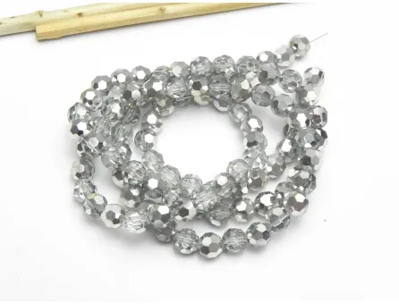 Margele cristal rotund fatetat electroplacat 6mm argintiu cu transparent (sirag)