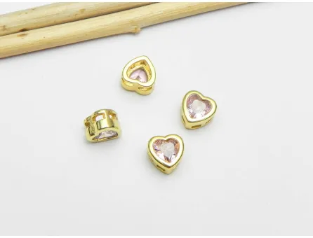 Distantier Cubic Zirconia inima 6.5x6.5x4mm roz (1buc)